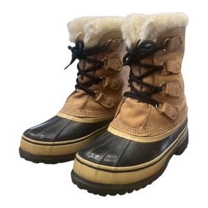Sorel CARIBOU™ WOMEN'S WATERPROOF WINTER SNOW BOOT Tan and Black SZ 7